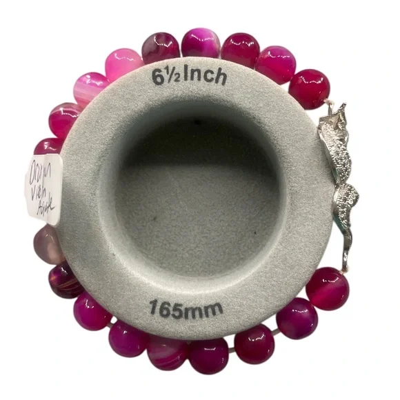 Pink Dragon Vein Agate Gemstone Bracelet, featuring a stunning silver dragon - Picture 2 of 5